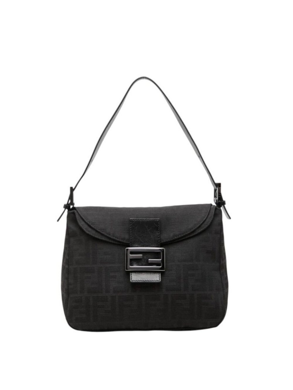 Fendi Zucchino Mamma Bucket Handbag Black Canvas Leather
